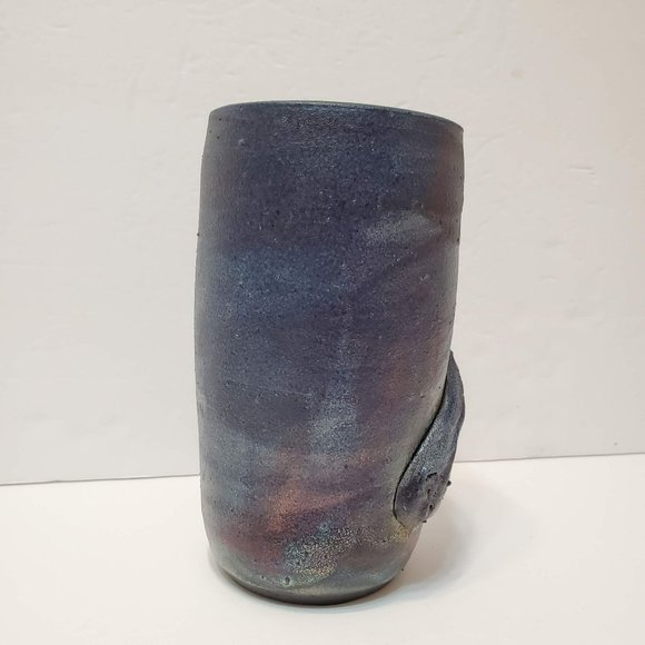 Iridescent Metallic Raku Pottery Vase, Signed - Picture 3 of 11